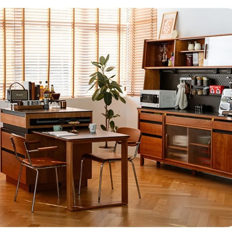 Slate island dining table integrated home retractable workbench solid wood kitchen island cherry wood simple