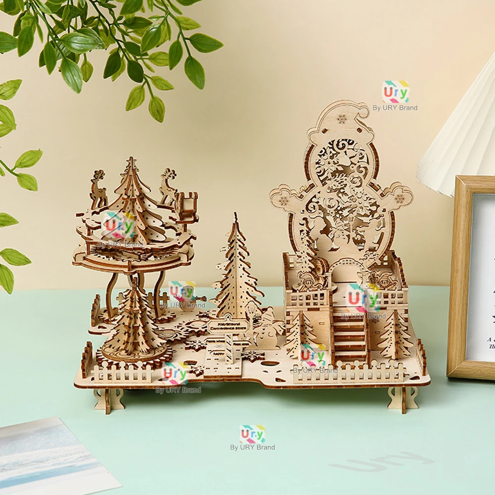 DIY Wooden Christmas Amusement Park Music Box with LED Lights 6