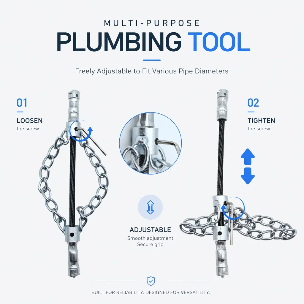 Drain Cleaning Descaling Chain, Flex-Shaft Rotary Pipe Dredger for PVC Pipe Toilet Boiler, Fits 16mm Sewer Spring Cable