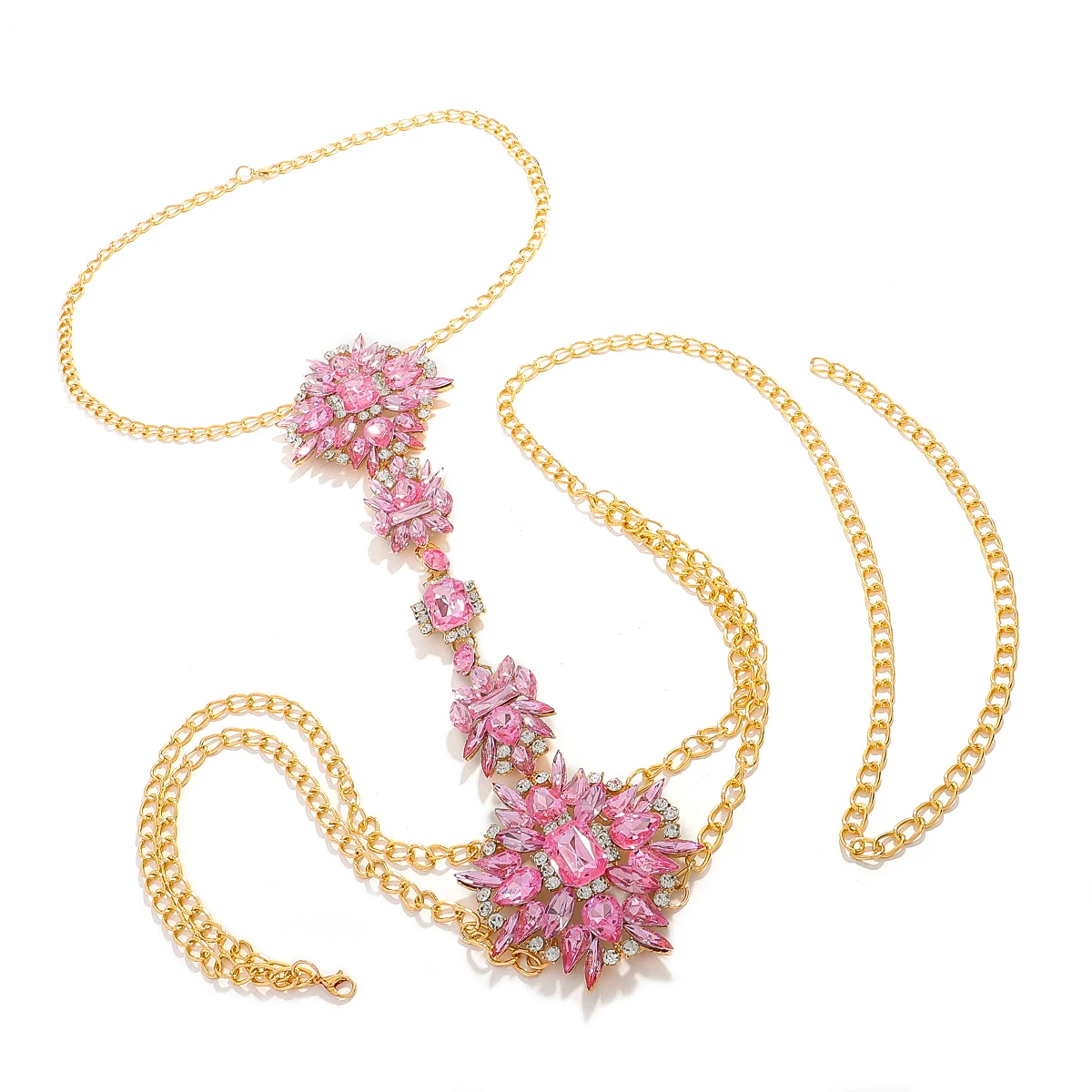 Dvacaman جديد براقة لامعة الوردي كريستال الجسم سلسلة مغر فو الأحجار الكريمة تصميم قسط المجوهرات الفاخرة مغرية الجسم ديكور #5