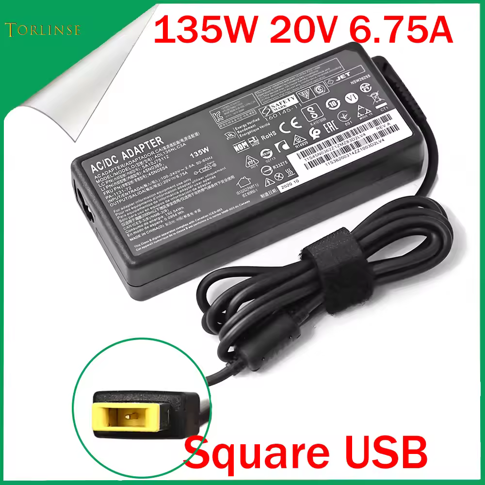 Adaptador para Portátil de 135W 20V 6.75A USB-A, Cargador para Portátil T440p Y50-70 R720 Y700 T540p P51 P52 S5 ADL135NLC3A, Fuente de Alimentación