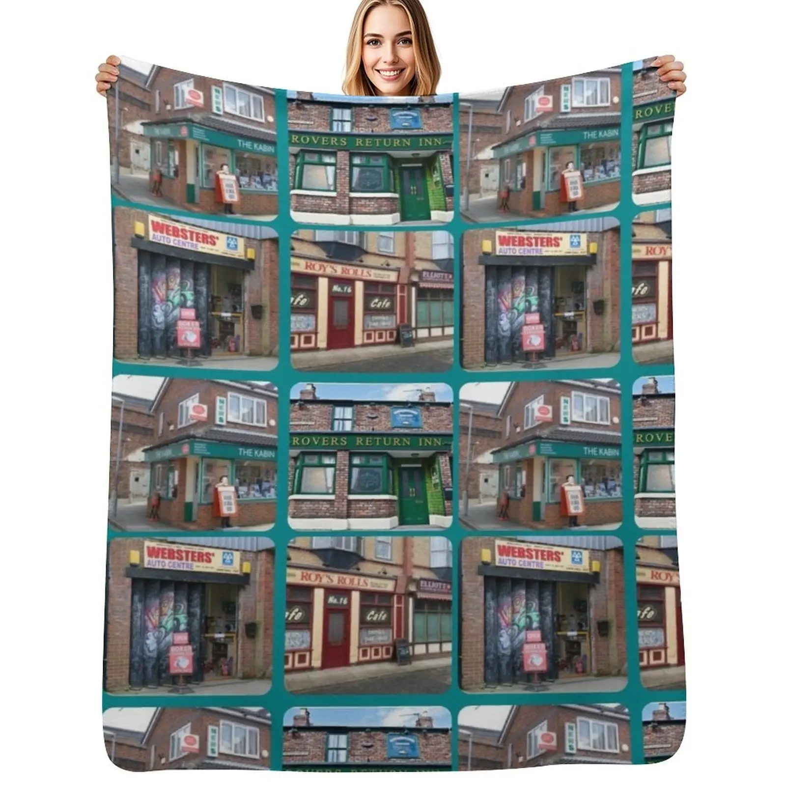 Manta decorativa con diseño de edificios icónicos de Corrie, resistente a la decoloración y duradera