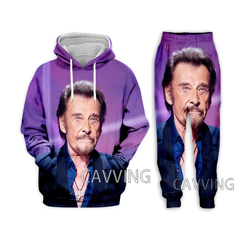 New Fashion Women/Men's 3D Print Johnny Hallyday  Hoodies Sweatshirts + Pants Trouser Suit Clothes Two-Pieces Sets