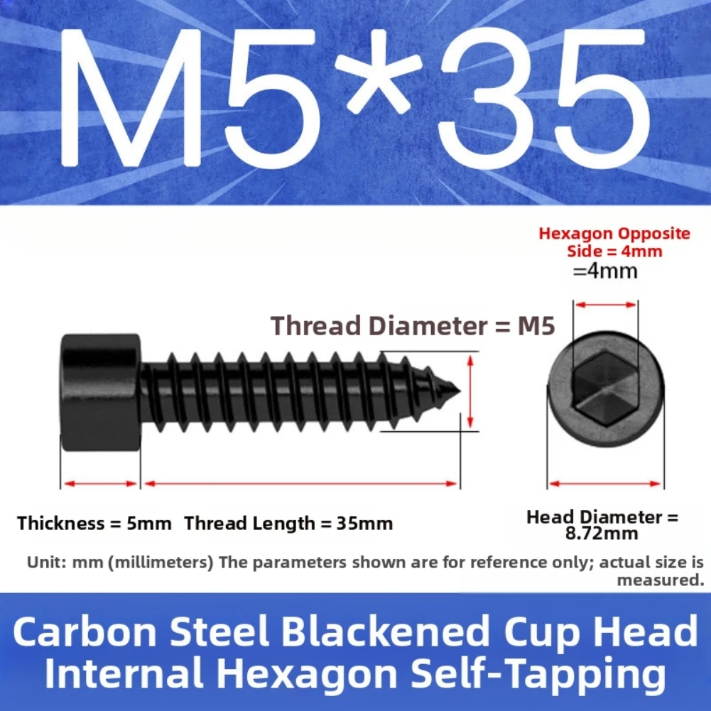 32Pcs Carbon Steel Cap Head Self Tapping Screw Thread Approx. 35mm Long  For Wood, Plastic, And Metal,