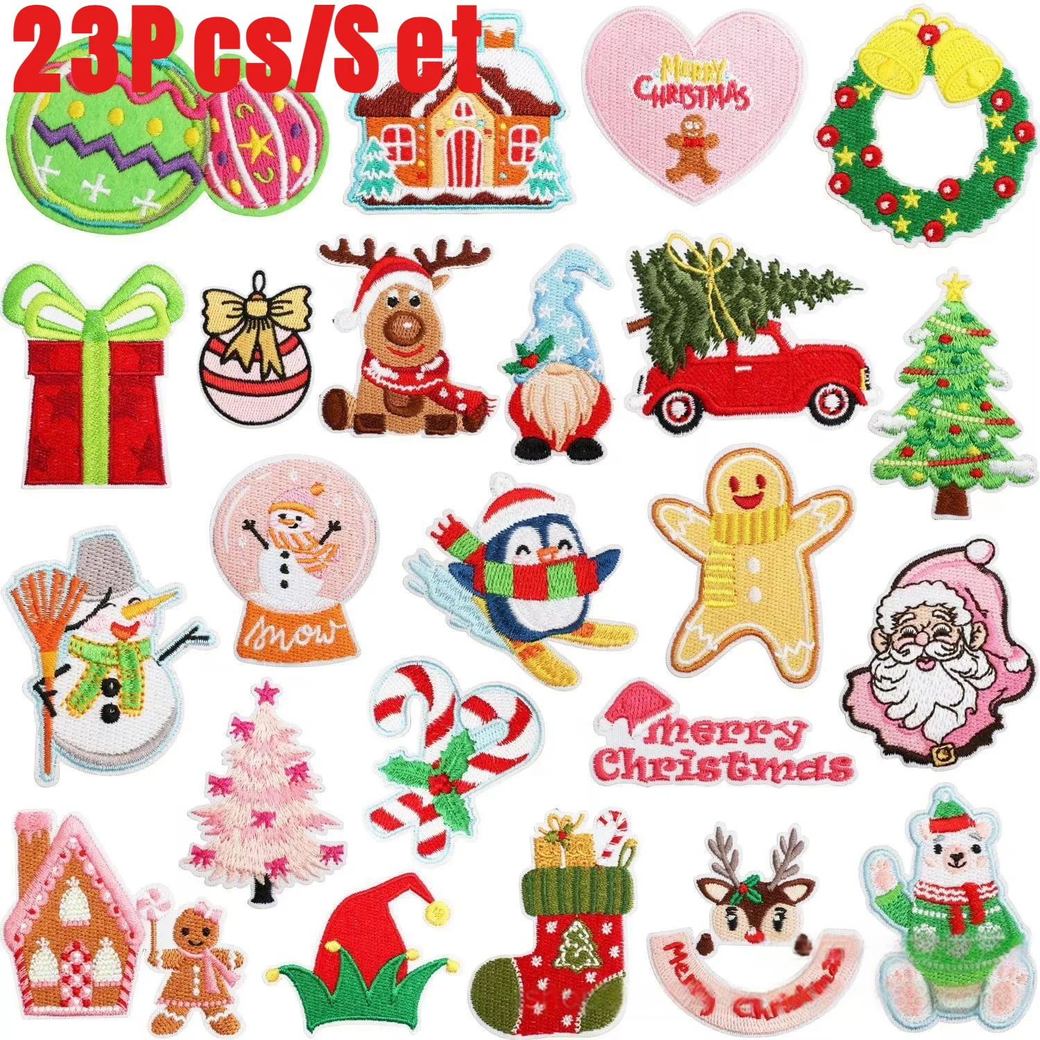 10PCS/23PCS/Set Wholesale Christmas Badge Embroidery Patch Iron on Clothes Hat Bag Shoe Repair Materials Gift Box Decoration DIY