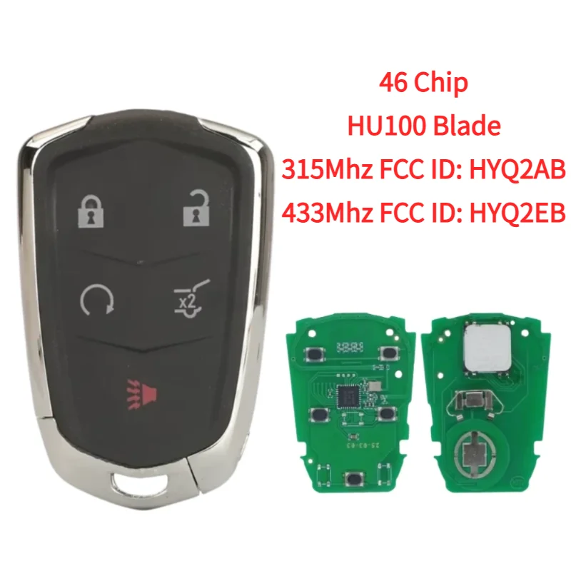 5 Buttons Remote Car Key For Cadillac SRX Escalade XT4 XT5 2015-2019 315Mhz FCC HYQ2AB 433Mhz FCC HYQ2EB ID46 NCF2951E Chip