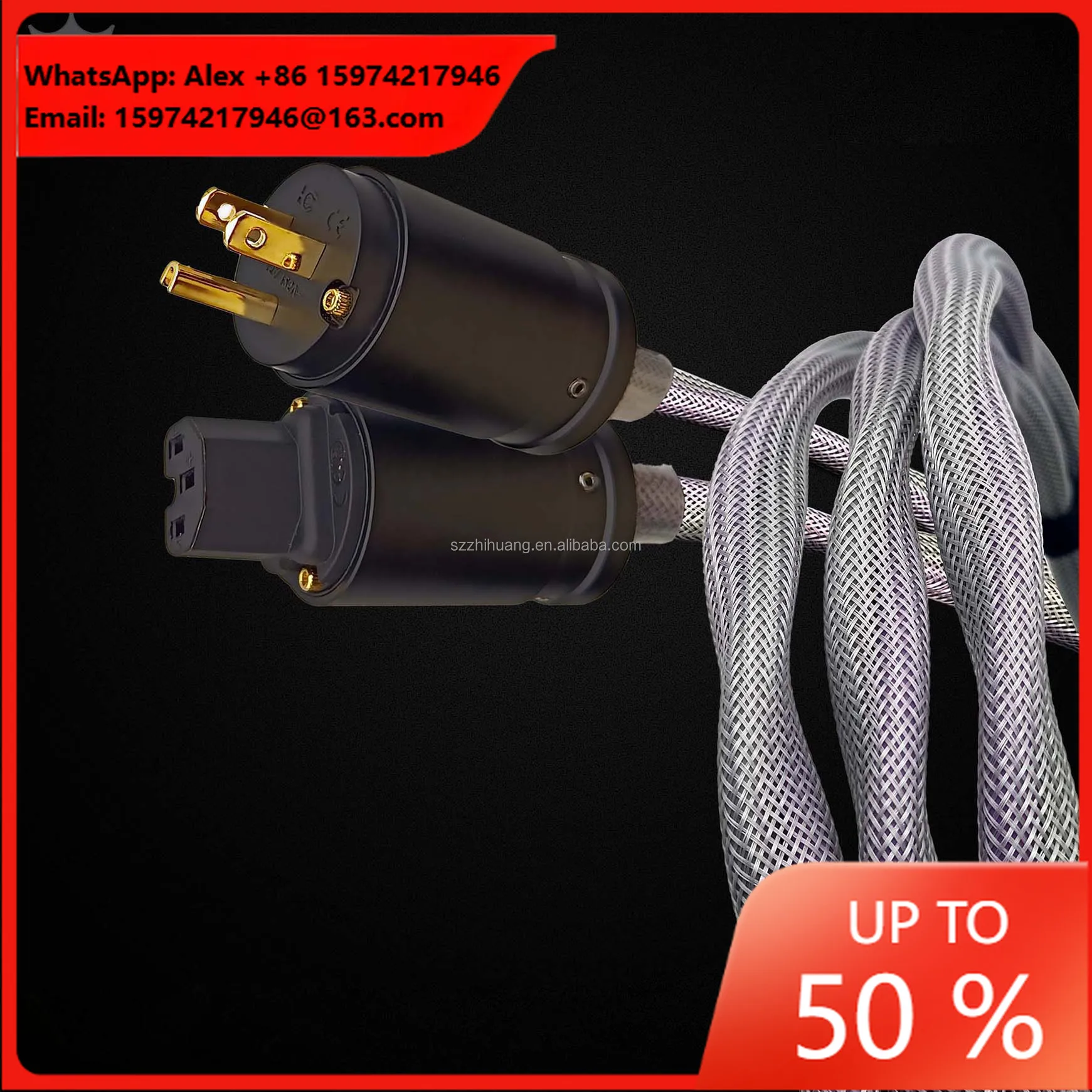 10AWG SC-0CC Pure Copper Hifi Audio Video Power Cable With US/EU Plug For HDTV Microphone & Amplifier-Braid Shielded PTEF Jacket