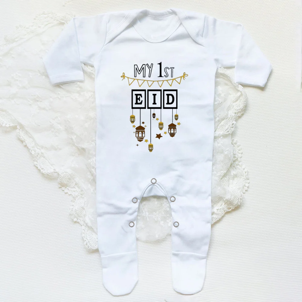 My First Eid Ramadan Baby Babygrow Sleepsuit Vest Bodysuit Infant Long Sleeve Romper Ramadan Islamic Muslim Keepsake Baby Outfit