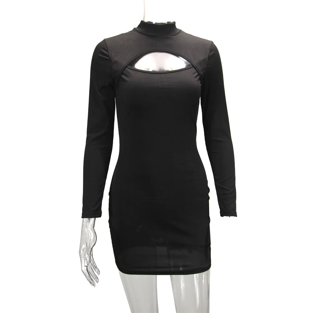 فستان ضيق نسائي جديد لعام 2025 - فستان أنيق مثير بأكمام طويلة وصدر مجوف