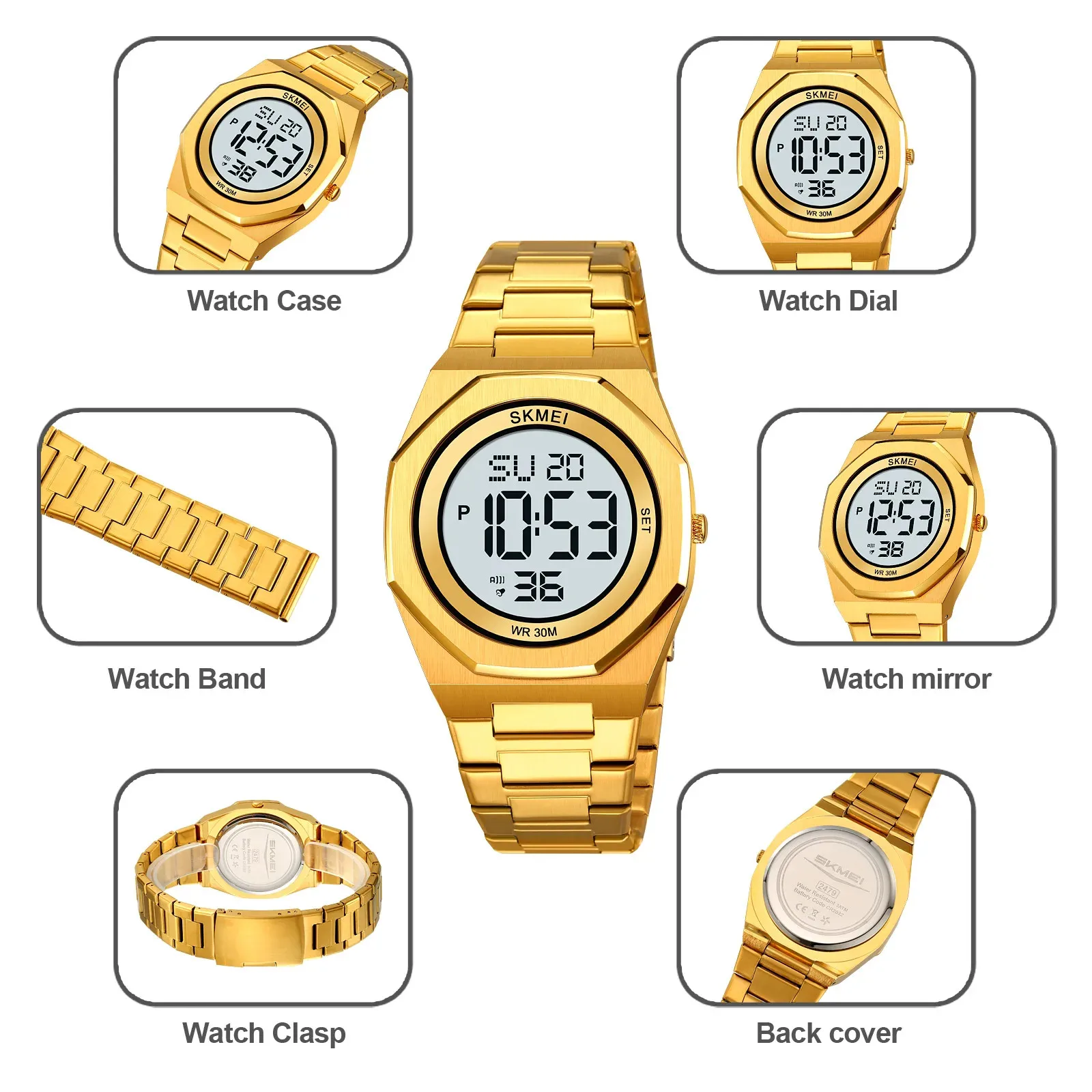 ساعات الضوء الخلفي مقاوم للماء ساعة يد رياضية رقمية جديدة SKMEI 2479 كرونو للرجال #6