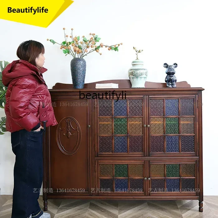 

A57 L Middle-aged original design solid wood mortise and tenon hall cloak and hat shoe change cabinet retro storage cabinet