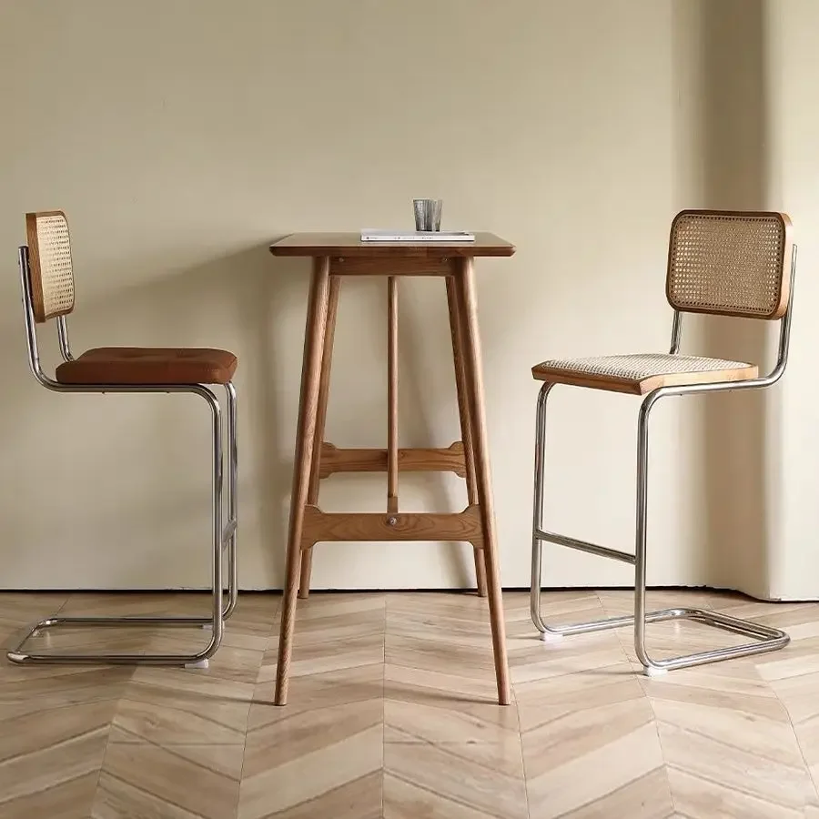 Retro Rattan Bar Stool, Counter Stool with Metal Frame , Stylish Bar Chair for Kitchen Island, Home Bar Mid-Century Modern Decor