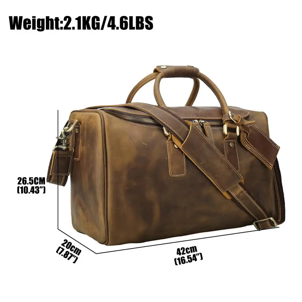 Custom Retro Brown Full Grain Genuine Cow Leather Travel Weekend Holdall Overnight Bag