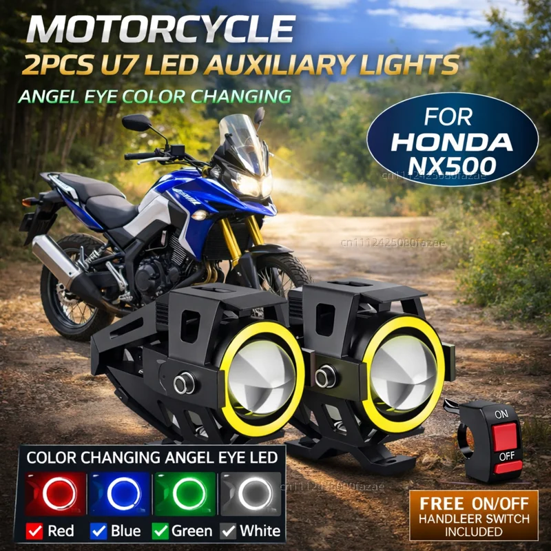 Waterproof Motorcycle LED Headlight 3000LMW U7 Motorbike LED Driving Fog Spot Light with Switch For Honda NX500 NX 500 2023 2024
