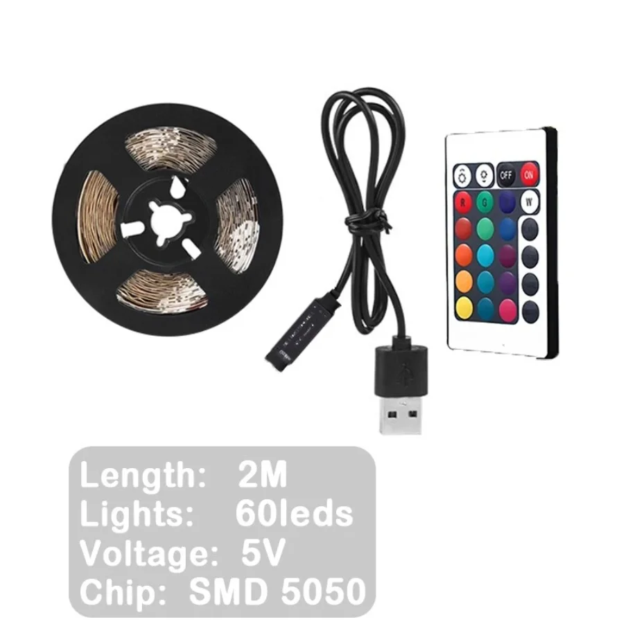 2M LED Light String 60 Leds Computer Desk DIY Backlight 24 Key Remote Control 5050 Multicolor Tape Home Decoration Light Bar