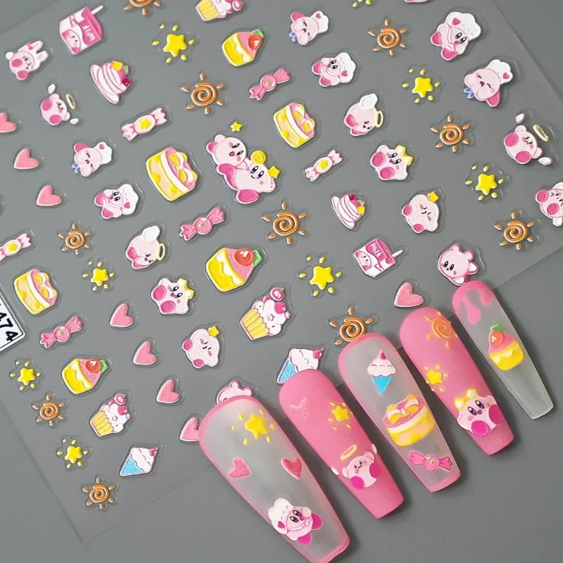 Anime Kirby 3D Nail Art Stickers Cartoon DIY Embossed Nail Patches Fingernail Cosmetic Accessories Nail Art Patches Material