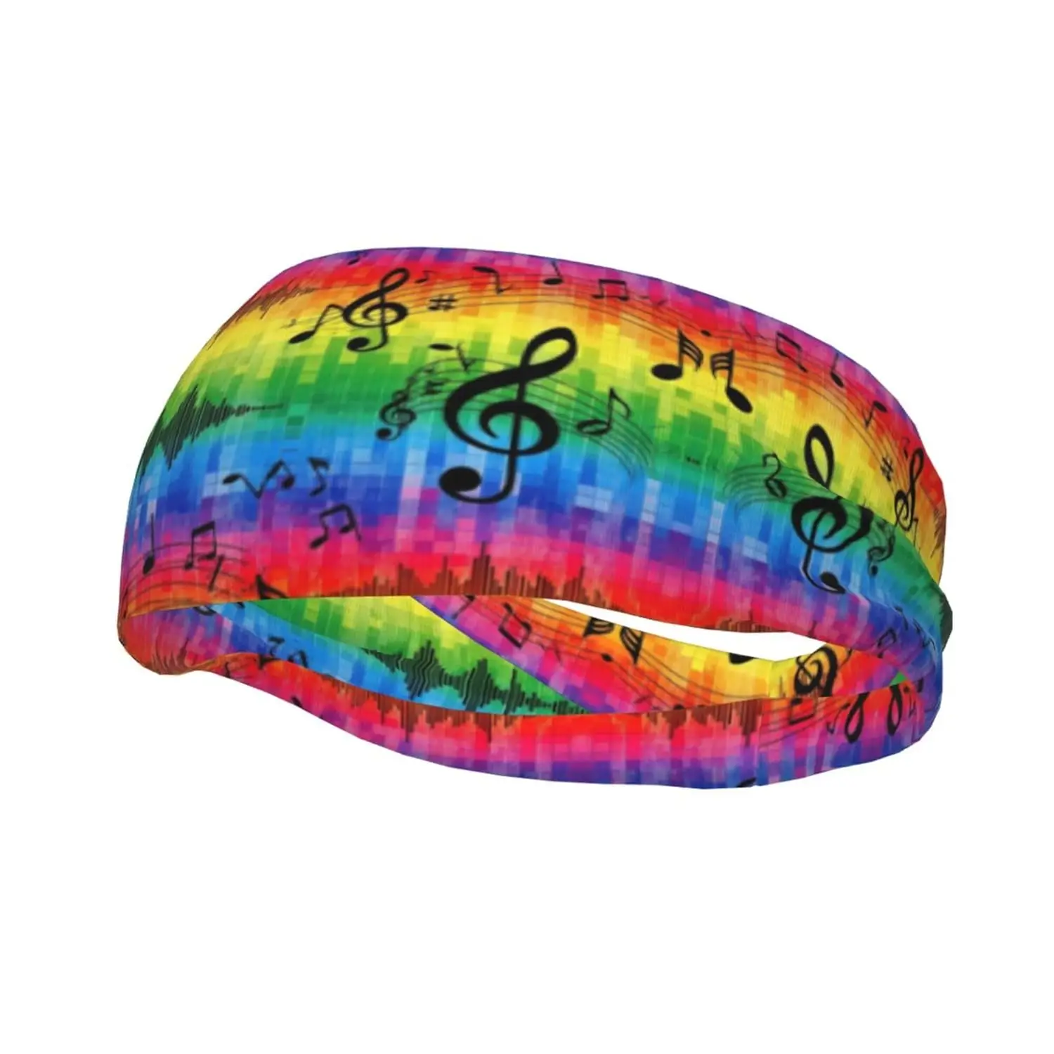 Rainbow Music Notes White Head Ribbon Headwear Men's Women Beauty Skinny Sport Decor for Running Travel Shower Long Multi Style