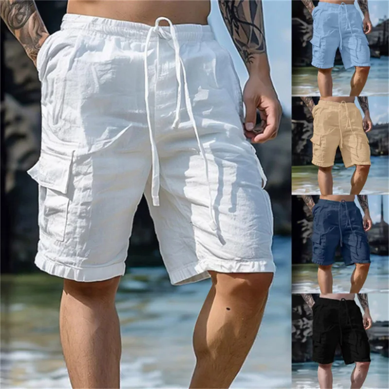 

Linen Drawstring Elastic Waist Cotton Linen Leg Casual Straight Pants Cotton and Linen Drawstring Cotton Leisure Beach Pants