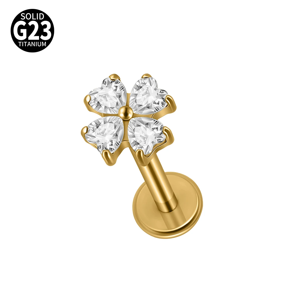 G23 Titanium Moon CZ Internal Thread Labret Piercing Earring