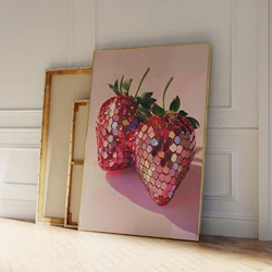 Modern Disco Strawberries Pink Red Funky Preppy Disco Wall Art Prints Canvas Painting Poster Picture For Living Room Home Decor