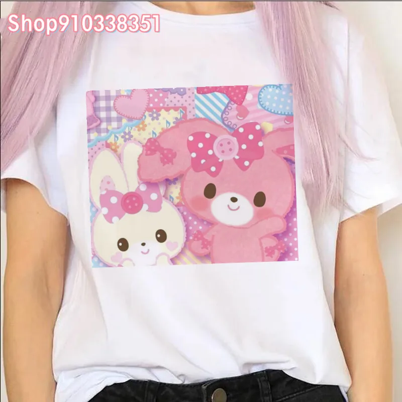 Camiseta Harajuku com estampa feminina, top solto doce, manga curta, roupas grandes, gráfico de anime, fofo, Y2K