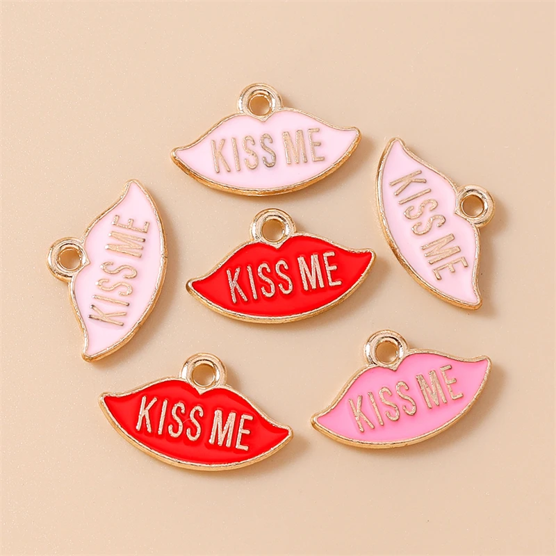 20 Stück 17x10mm Niedliche Emaille-Charms mit Roten Lippen für Schmuckherstellung, Ohrhänger, Halsketten, Armbänder, DIY-Bastelzubehör – Detail 4