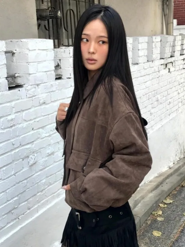 Women's Winter Thiened Suede Jaet Double ket Retro Versatile Cotton Coat Warm Faionable Small Size Friendly Outerwear