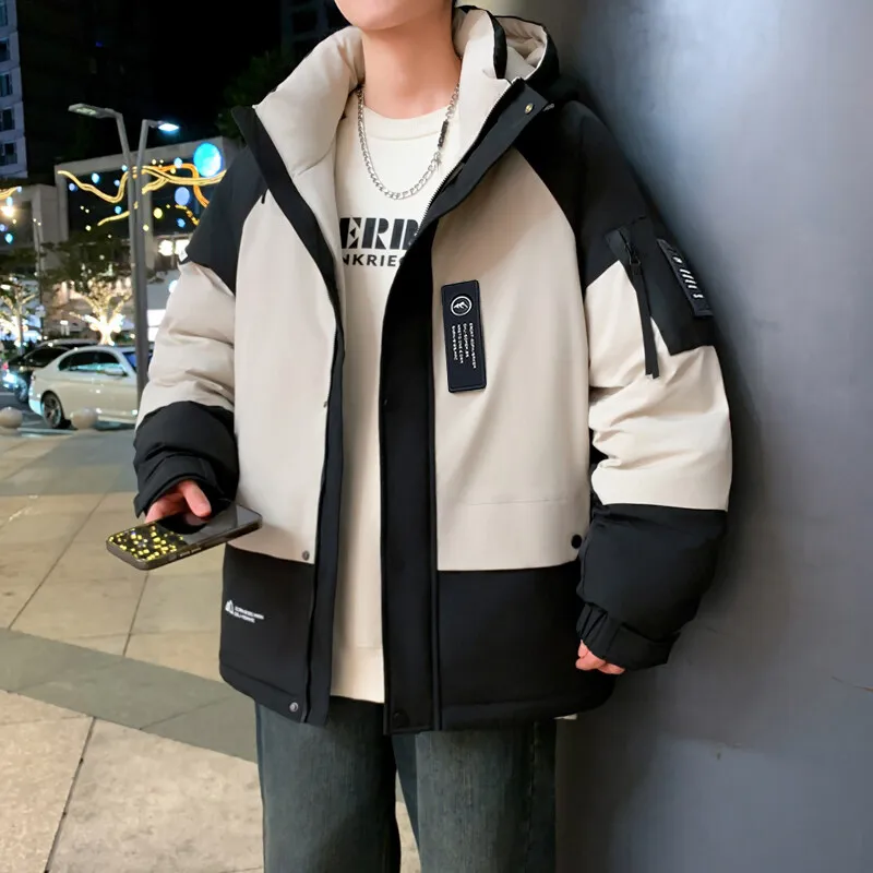 

Fashion Men's Warm Hooded Down Jackets Winter Outdoor Thicken Cotton-Padded Coats Clothing Streetwear Windproof Loose Top Parkas