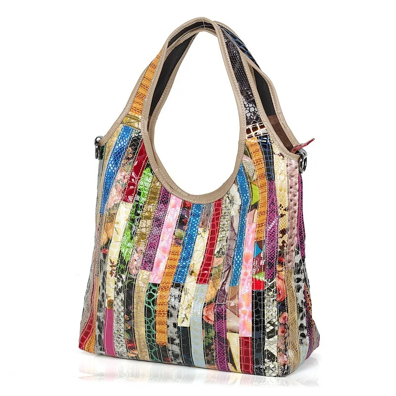 UKF Vintage Ladies Casual Colorful Patchwork Design Handbag Random Stitching Shoulder Bags For Women Tote Bag сумка женская