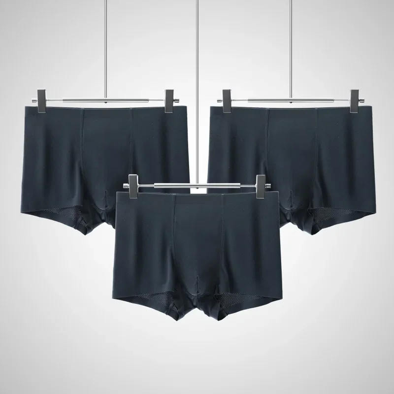 

Мужское нижнее белье из 3 предметов, трусы-боксеры из ледяного шелка, цельные бесшовные летние тонкие дышащие трусы-боксеры