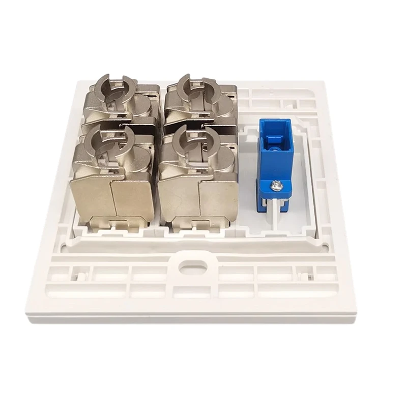 4 Ports CAT7 RJ45 Faceplate Shield CAT.7 Lan Keystone Socket SC UPC Optical Fiber Wall Panel 86x86mm For 10GB Network Connection