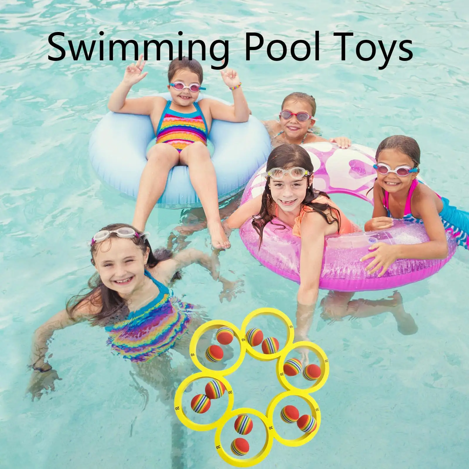 لعبة حمام السباحة، ألعاب الرمي العائمة، نشاط الرياضات المائية التفاعلية مع 12 كرة قوس قزح للأطفال والأصدقاء والكبار والعائلة