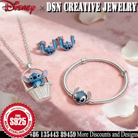 DSN jewelry set Disney Stitch 925 sterling silver necklace earrings bracelet set for women creative cartoon cute jewelry gift
