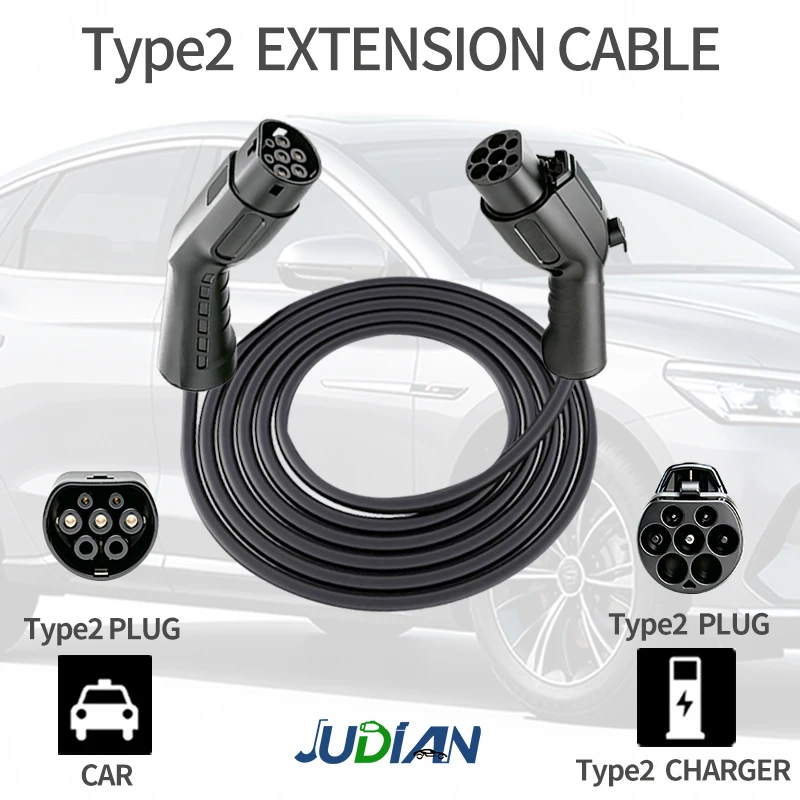 Portable EV Charger Wallbox Extension Cable Type 2, 3.5KW 7KW 11KW 22KW Equipped with Type 2 Charging Plug for Charging Station