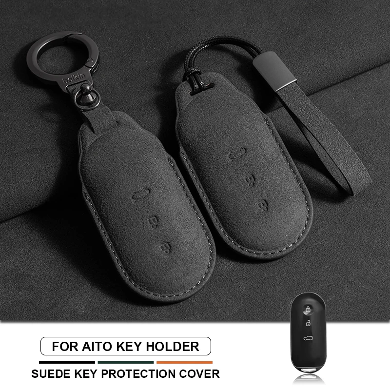 

Suede Leather Key Case Cover For HUAWEI AITO M5 M7 2022 2023 2024 2025 Key Shell Protection Fob Keyring Keychain Accessories