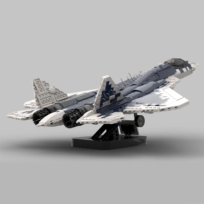 2063 أجزاء MOC سلسلة الحرب الطائرة 1:35 مقياس Su-57 فيلون نموذج طائرة مقاتلة لتقوم بها بنفسك تجميعها ألعاب أطفال تعليمية هدايا عيد الميلاد #5