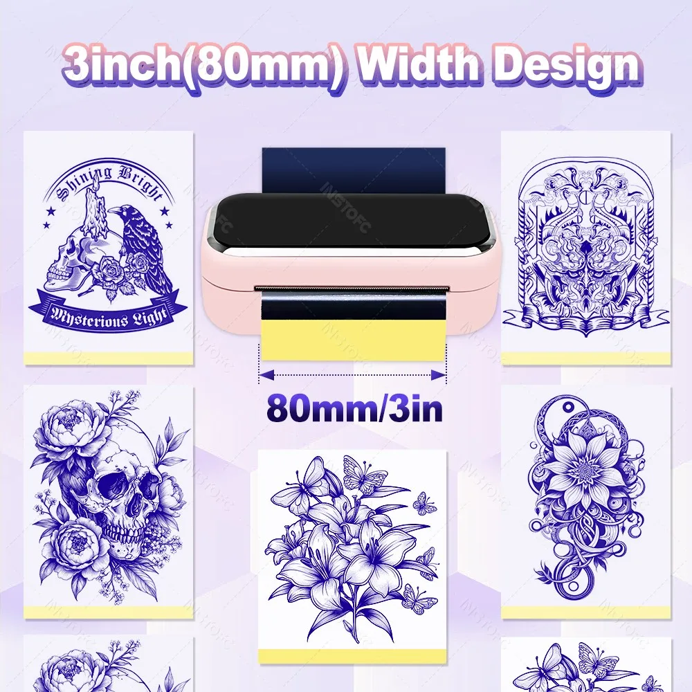 3inch Mini Portable Tattoo Transfer Stencil Printer 80mm Thermal Maker Bluetooth Transfer Papers Machine for Artist-Grade