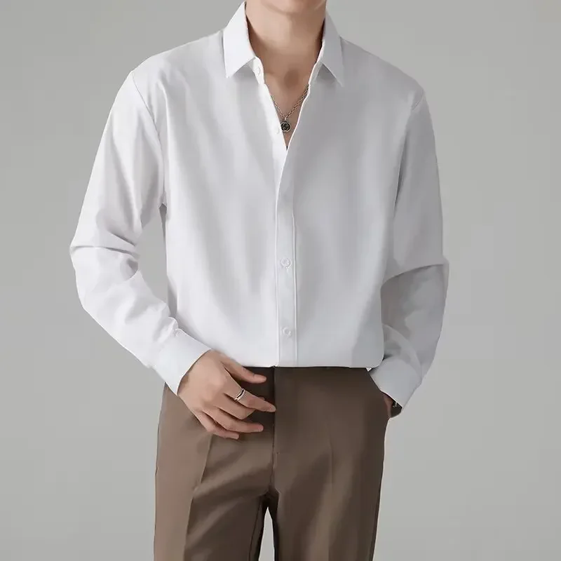 Spring New Men's Business Casual Shirt Korean Loose Long Sleeve Shirt For Men Solid Men Dress Shirt T-shirt Men Clothing