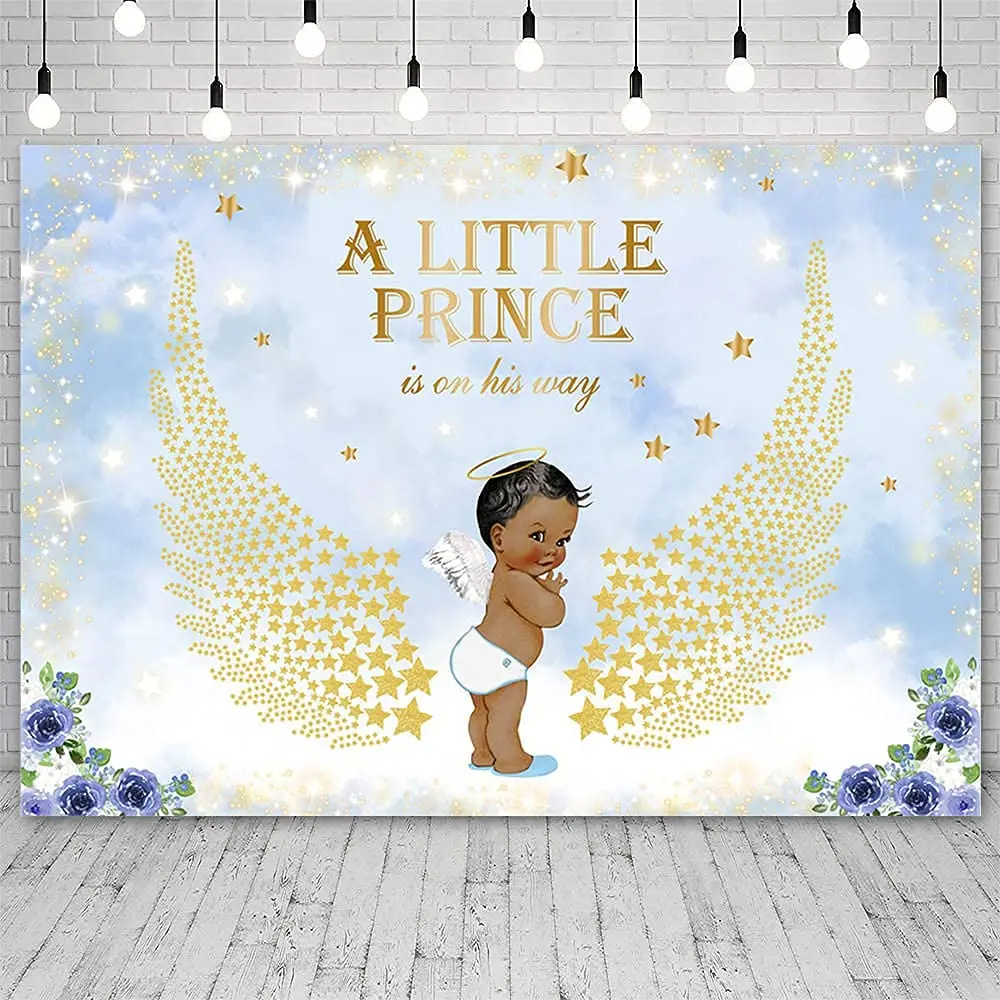 

Cute Boy Baby Shower Backdrop Blue Glitter Gold Star Background A Little Prince Royal Party Decor Cake Table Banner Photo Props