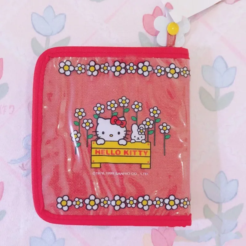 Borsa per carte Hello Kitty con fiore rosso vintage Fascino giapponese Estetico geometrico Portafoglio Hello Kitty Regalo di compleanno Decorazione per ragazza carina