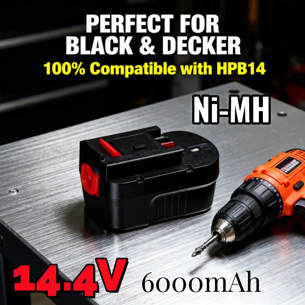 

Upgraded 14.4V 6000mAh Ni-MH Battery for Black Decker FSB14 FS140BX HPB14, High Capacity for Firestorm Cordless Tools