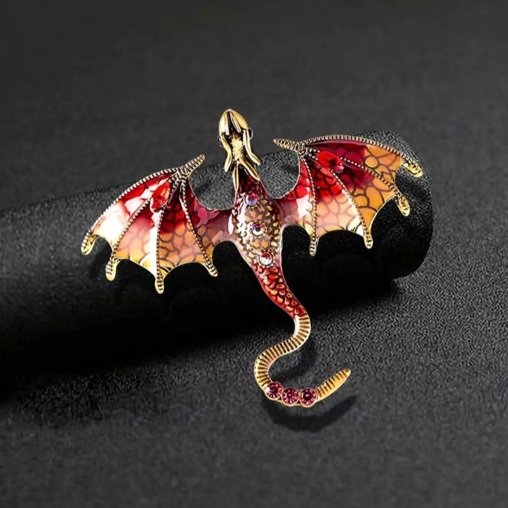 Colorful Enamel Dragon Brooches Metal Retro Flying Dragon Brooch Pins Animal Gold Plated Rhinestone Dragon Brooch