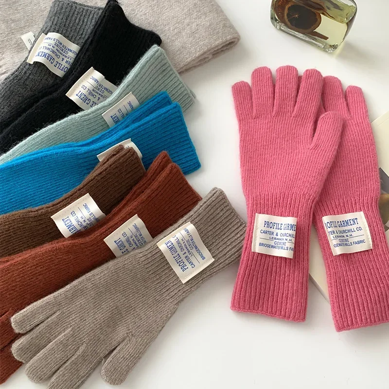مكافحة الباردة خمسة أصابع قفازات شاشة لمس للنساء الشتاء نسخة رسالة مكشوفة فنجر الدراجات الغزل قفازات محبوكة دافئة
