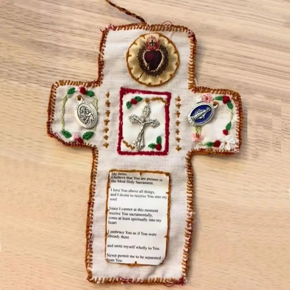 Cross Included Inside Pocket Shrine with Silver Handmade Sewing Accessories Handmade Prayer Quilt