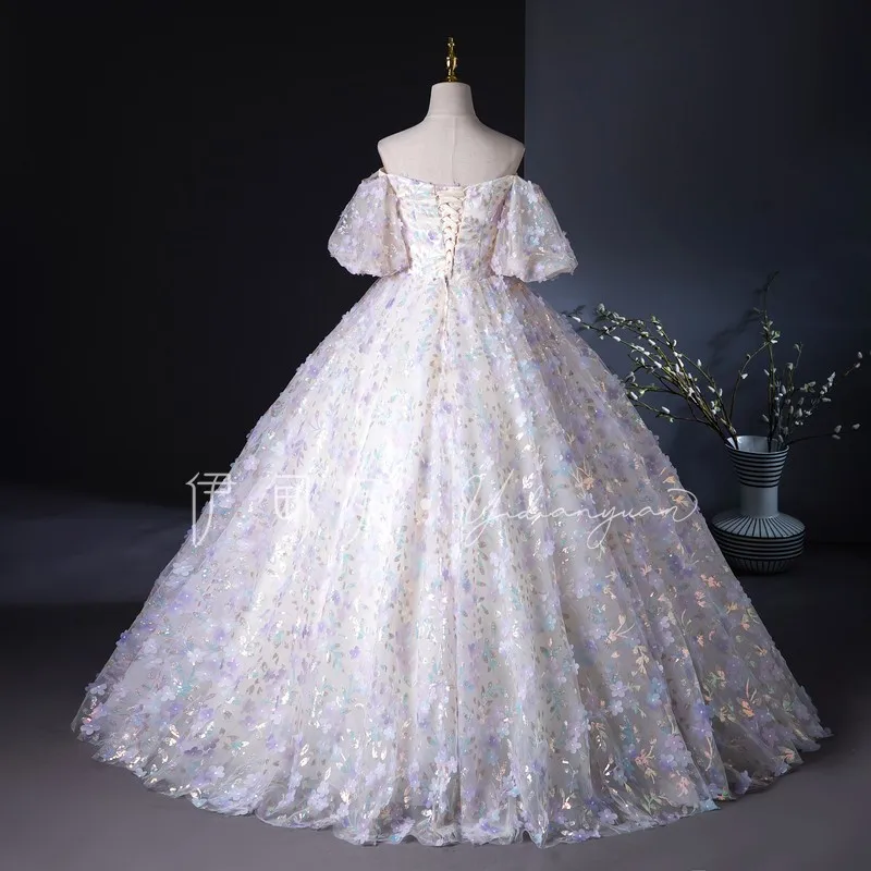 luxury full flower petals rococo ball gown court medieval dress renaissance Gown queen Victorian /Marie/drama/