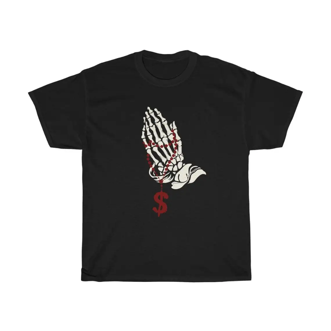 colored Pray for money tshirt Aesthetic women short sleeve graphic Blessed skeleton hands tee shirt