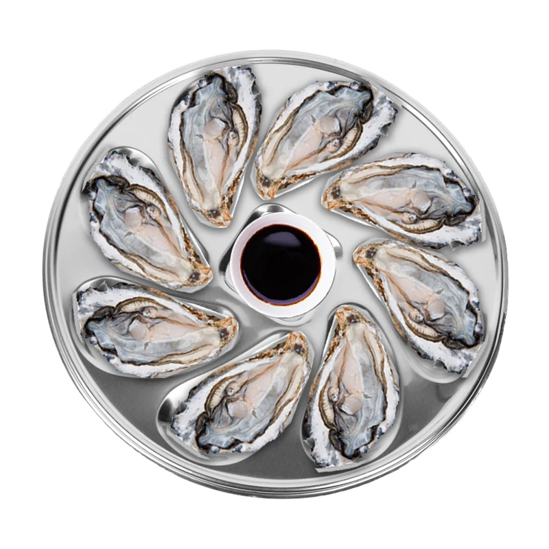 8 Slots Large Oyster Multifunction Plate Stainless Platter French Oyster Mussel Shellfish Seafood Tray Home Restaurant Dish