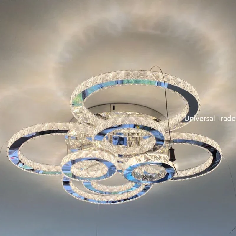 

Mounted moder Surface led ceiling crystal chandeliers for lobby living room bedroom circle ring avize cristals large chandelier