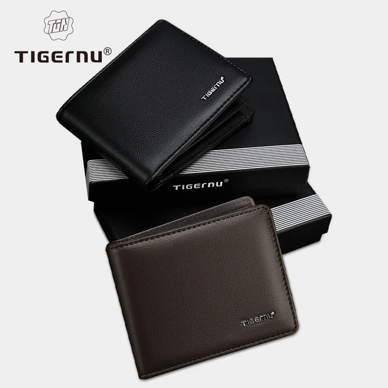 Tigernu Men\'s Wallet PU Leather Purse Fashion Men Short Wallet Business Credit Card Holder Male Small Money Bags With Gift Box