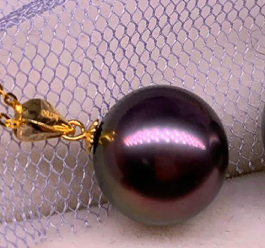 

Очаровательное огромное 15 мм натуральное морское черное красноватое идеальное круглое жемчужное ожерелье с подвеской 36688AAA